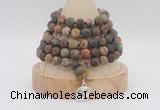 GMN2226 Hand-knotted 8mm, 10mm matte picasso jasper108 beads mala necklace with charm