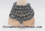 GMN2228 Hand-knotted 8mm, 10mm matte black labradorite 108 beads mala necklace with charm
