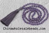 GMN234 Hand-knotted 6mm amethyst 108 beads mala necklaces with tassel