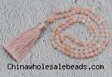 GMN235 Hand-knotted 6mm pink aventurine 108 beads mala necklaces with tassel