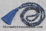 GMN239 Hand-knotted 6mm dumortierite 108 beads mala necklaces with tassel