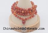 GMN2405 Hand-knotted 6mm fire agate 108 beads mala necklace with charm