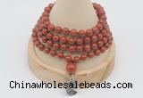 GMN2409 Hand-knotted 6mm red jasper 108 beads mala necklace with charm