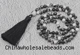 GMN241 Hand-knotted 6mm black & white jasper 108 beads mala necklaces with tassel