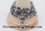 GMN2412 Hand-knotted 6mm black water jasper 108 beads mala necklace with charm