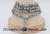 GMN2414 Hand-knotted 6mm dalmatian jasper 108 beads mala necklace with charm