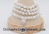 GMN2417 Hand-knotted 6mm white howlite 108 beads mala necklace with charm