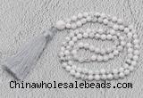 GMN242 Hand-knotted 6mm white howlite 108 beads mala necklaces with tassel