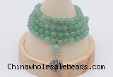 GMN2420 Hand-knotted 6mm green aventurine 108 beads mala necklace with charm