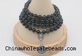 GMN2428 Hand-knotted 6mm blue tiger eye 108 beads mala necklace with charm