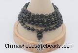 GMN2430 Hand-knotted 6mm golden obsidian 108 beads mala necklace with charm