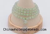 GMN2436 Hand-knotted 6mm prehnite 108 beads mala necklace with charm