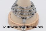 GMN2438 Hand-knotted 6mm black rutilated quartz 108 beads mala necklace with charm