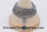 GMN2439 Hand-knotted 6mm labradorite 108 beads mala necklace with charm