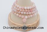 GMN2441 Hand-knotted 6mm natural pink opal 108 beads mala necklace with charm