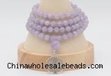 GMN2445 Hand-knotted 6mm lavender amethyst 108 beads mala necklaces with charm