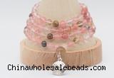 GMN2446 Hand-knotted 6mm volcano cherry quartz 108 beads mala necklaces with charm