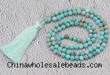GMN245 Hand-knotted 6mm sea sediment jasper 108 beads mala necklaces with tassel