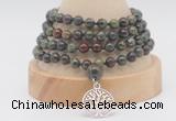 GMN2454 Hand-knotted 6mm dragon blood jasper 108 beads mala necklaces with charm