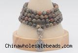 GMN2459 Hand-knotted 6mm ocean agate 108 beads mala necklaces with charm
