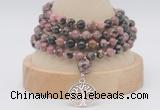 GMN2460 Hand-knotted 6mm rhodonite 108 beads mala necklaces with charm