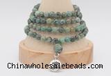GMN2465 Hand-knotted 6mm African turquoise 108 beads mala necklaces with charm