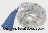 GMN247 Hand-knotted 6mm cloudy quartz 108 beads mala necklaces with tassel