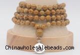 GMN2475 Hand-knotted 6mm wooden jasper 108 beads mala necklaces with charm