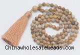 GMN250 Hand-knotted 6mm picture jasper 108 beads mala necklaces with tassel