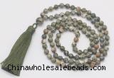 GMN254 Hand-knotted 6mm rhyolite 108 beads mala necklaces with tassel