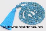 GMN257 Hand-knotted 6mm apatite 108 beads mala necklaces with tassel