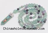 GMN2618 Hand-knotted 8mm, 10mm matte fluorite 108 beads mala necklace with pendant