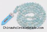 GMN2619 Hand-knotted 8mm, 10mm matte amazonite 108 beads mala necklace with pendant
