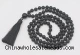 GMN262 Hand-knotted 6mm black lava 108 beads mala necklaces with tassel