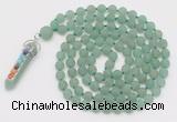 GMN2620 Hand-knotted 8mm, 10mm matte green aventurine 108 beads mala necklace with pendant