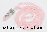 GMN2625 Knotted 8mm, 10mm matte rose quartz 108 beads mala necklace with pendant