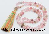 GMN264 Hand-knotted 6mm volcano cherry quartz 108 beads mala necklaces with tassel