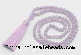 GMN265 Hand-knotted 6mm lavender amethyst 108 beads mala necklaces with tassel