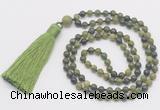 GMN267 Hand-knotted 6mm Canadian jade 108 beads mala necklaces with tassel