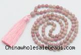 GMN268 Hand-knotted 6mm pink wooden jasper 108 beads mala necklaces with tassel