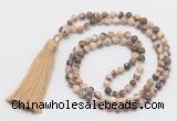 GMN270 Hand-knotted 6mm zebra jasper 108 beads mala necklaces with tassel