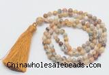 GMN276 Hand-knotted 6mm yellow crazy lace agate 108 beads mala necklaces with tassel