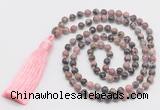 GMN278 Hand-knotted 6mm rhodonite 108 beads mala necklaces with tassel