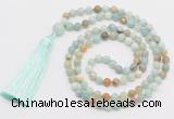 GMN279 Hand-knotted 6mm amazonite 108 beads mala necklaces with tassel