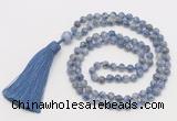 GMN280 Hand-knotted 6mm blue spot stone 108 beads mala necklaces with tassel