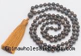 GMN281 Hand-knotted 6mm bronzite 108 beads mala necklaces with tassel