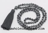 GMN282 Hand-knotted 6mm snowflake obsidian 108 beads mala necklaces with tassel