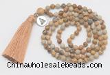 GMN305 Hand-knotted 6mm picture jasper 108 beads mala necklaces with tassel & charm