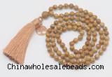 GMN306 Hand-knotted 6mm wooden jasper 108 beads mala necklaces with tassel & charm
