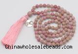 GMN312 Hand-knotted 6mm pink wooden jasper 108 beads mala necklaces with tassel & charm